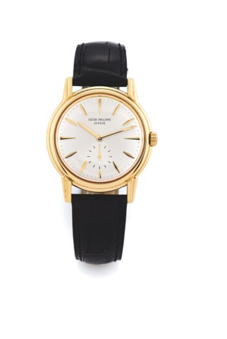 PATEK PHILIPPE REF. 3444, WATER-RESISTANT, SELF-WINDING.Patek Philippe, Genève, No. 1110772, case No. 2619259, Ref. 3444. Made circa 1961..Very fine, self-winding, water-resistant, 18k yellow gold wristwatch with an 18k yellow.gold Patek Philippe buckle.