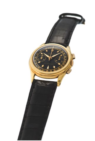 Rolex Ref 3055 So -Called Piccolino  Yellow Gold.Rolex, Chronographe, Anti-Magnetique, Ref. 3055. Made in the 1930s..Very fine and very rare, small, 18K yellow gold wristwatch with square.button chronograph, register and tachometer.