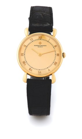 VACHERON CONSTANTIN REF. 33084 TEARDROP LUGS YELLOW GOLD.Vacheron Constantin, Genève, movement No. 757885, case No. 605592, Ref. 33084. Made circa 1990..Very fine, thin, 18K yellow gold wristwatch with an 18K yellow gold Vacheron Constantin buckle.