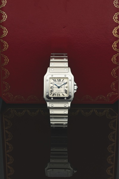 CARTIER SANTOS REF. 2319 STEEL.Cartier, Santos, Automatic, case No. 514390 CD, Ref. 2319. Made in the 2000s..Fine, square, center seconds, self-winding, water-resistant, stainless steel wristwatch with date and a stainless steel Cartier Santos 
