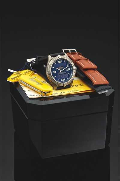 BREITLING REF. E65362.REPETITION MINUTES TITANIUM.Breitling, Genève, Repetition Minutes, case No. 87381, Ref. E 65362. Made in the 1990s..Fine, two time zone, water-resistant, titanium quartz wristwatch with timer, chronograph to 1/100th second