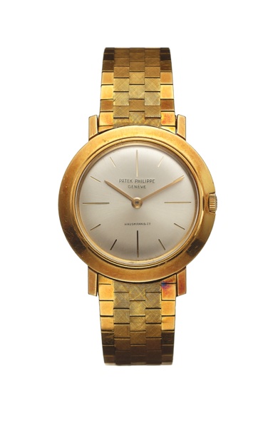 PATEK PHILIPPE REF. 2595 RETAILED BY.HAUSMANN CO. PINK GOLD.Patek Philippe Cie, Genève, No. 785524, case No..2607090, Ref. 2595. Made circa 1961..Fine and rare, thin, 18K pink gold wristwatch with an 18K.pink gold brick link bracelet stampe