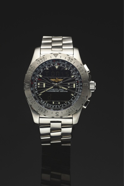BREITLING REF. A 78363 AIRWOLF STEEL.Breitling, Genève, AirWolf Aerospace, Certified.Chronometer, No. 988679, Ref. A 78363. Made circa 1998..Fine, two time zone, water-resistant, stainless steel.quartz wristwatch with 3 time zones, slide rule, 