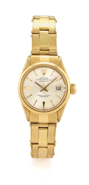 ROLEX REF. 6516 LADY’S.YELLOW GOLD DATEJUST.Rolex, Oyster Perpetual, DateJust, Officially Certified.Chronometer, case No. 1192234, Ref. 6516/6517..Made in 1965..Fine, center-seconds, self-winding, water-resistant.tonneau shaped, 18K yellow gold