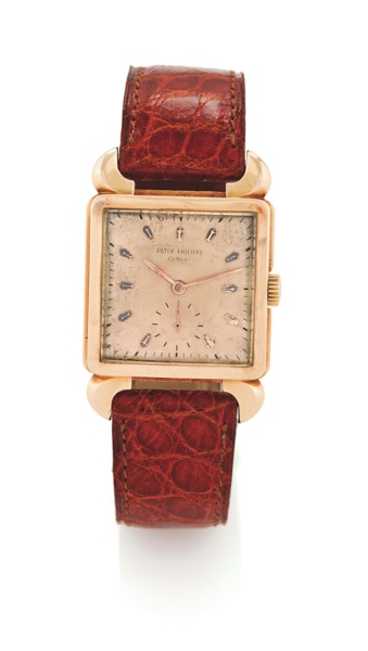 PATEK PHILIPPE REF. 2423 PINK GOLD ‘LES CORNES’.Patek Philippe, Genève, movement No. 952587, case No. 652039, Ref. 2423. Made circa 1948..Fine and very rare, square, 18K pink gold wristwatch.