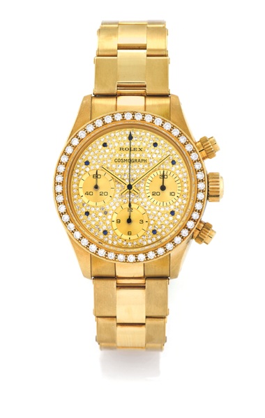 ROLEX REF. 6269/8 DIAMOND COSMOGRAPH OMAN.Rolex, Cosmograph, Oyster, Superlative Chronometer, Officially Certified, No. 8397326, Ref..6269/6263. Sold to Oman in 1985..Fine, possibly unique and extremely rare, water-resistant, 18K yellow gold ge