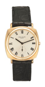 PATEK PHI LIPPE. REF.3525 YELLOW GOLD. Patek Philippe, Genève. No.1116492, case No. 518805, Ref.. 3525. Made in the 1960s.. Very fine, cushion-shaped, self-winding, 18K yellow gold. wristwatch.