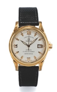 OMEGA DE VILLE chronometer. co -axial LIMITED EDITION YELLOW GOLD. Omega, “DeVille Co- Axial Escapement, Chronometer. Automatic”, No. 386/999. Made in a limited edition of 999. pieces in 1999. Sold on March 30th, 2001.. Very fine, center seconds, self-win