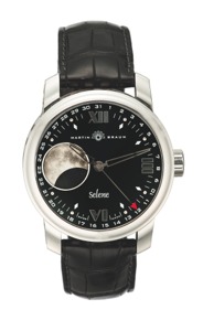 MARTIN BRAUN SELENE REF. FC-B. STEEL. Martin Braun ‘’Selene’’, Ref. fc-b, No. 26. Made circa 2000’s.. Fine, self-winding, water resistant, steel wristwatch with. moon phase, and steel Martin Braun buckle