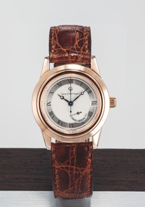 Girard Perregaux ref.1120. GP90 Power Reserve Pink Gold. Girard Perregaux, case No. OR-22, Ref. 1120.. Made in the 1990’s.. Fine, water-resistant, self-winding, center seconds, 18K pink. gold wristwatch with power reserve, date and a gold plated. Girard P