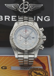 BREITLING REF. A13370 SUPER AVENGER. CHRONOGRAPH CHRONOMETER STEEL. Breitling Genève, Super Avenger, Automatic, No. 2060054, Ref. A13370. Made circa 2005.. Fine, self-winding, chronometer, stainless steel aviator’s. wristwatch with date, round button chro