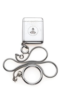 CLARTE FOR HERMES DIGITAL PURSE WATCH. Clarté, Swiss, made for Hermes, Paris. Made in the 1930s.. Stainless steel Art Deco keyless purse watch with digital. minute and jump-hour display with a stainless steel. 38 cm chain.
