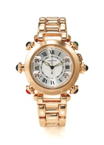 CARTIER PASHA GOLF AUTOMATIC YELLOW GOLD. Cartie. No. 039, No. 09951M205816, Made in the later 1990s.. Fine and rare, center seconds, 18K yellow gold wristwatch. with 5 pushers and 4 digital registers to add up golf strokes. and an 18K yellow gold Cartier