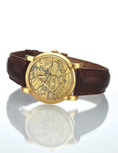 VACHERON CONSTANTIN REF. 43050 THE AMERICAS. Vacheron Constantin, Genève, “Gerard Mercator,” No. 798321. case No. 673879, Ref. 43050. Made in the 1990s.. Very fine and unusual, self-winding, water-resistant, 18K yellow. gold wristwatch with 22K yellow