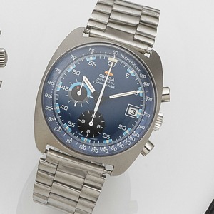 Seamaster, Ref:176.007, Movement No.36271637, Circa 1975 22-jewel Cal.1040 automatic movement, navy blue dial with blue and luminous hour markers, white outer 1/5th second divisions with inner Arabic five minute markers, raised outer tachymeter scale, bla