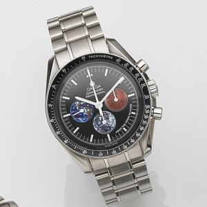 Speedmaster Professional 'From The Moon to Mars', Ref:3577.50.00, No.6208, Case No.77771131, Sold December 2012 18-jewel Cal.1861 manual wind movement, matt black dial with luminous baton hour markers, outer 1/5th second divisions, white luminous filled b