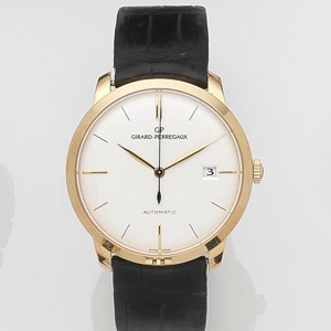 Ref:49525, Case No.872, Movement No.06044, Recent 27-jewel Cal.3300 automatic movement, silvered dial with black baton hour markers and applied gilt baton quarters, gilt leaf hands with blued steel centre seconds, date aperture at 3, polished round case w