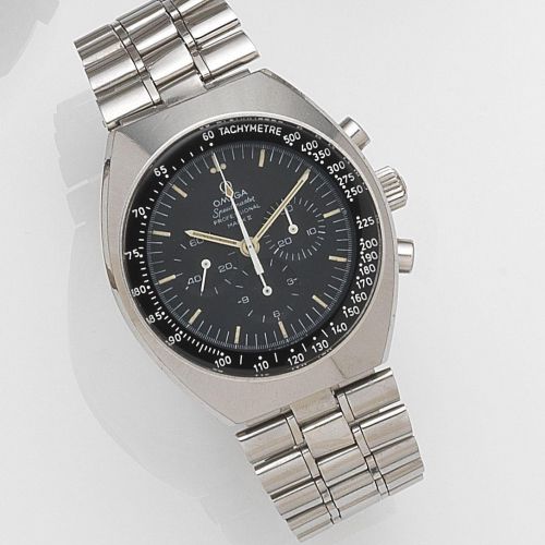 Omega. A stainless steel manual wind chronograph bracelet watch