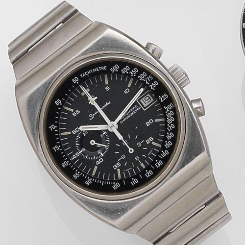 Omega. A stainless steel automatic calendar chronograph bracelet watch