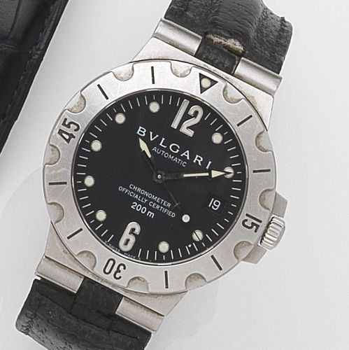 Bulgari. A stainless steel automatic calendar wristwatch