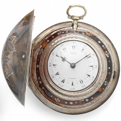 George Prior. A late 18th century quadruple silver tortoiseshell cased open face pocket watch