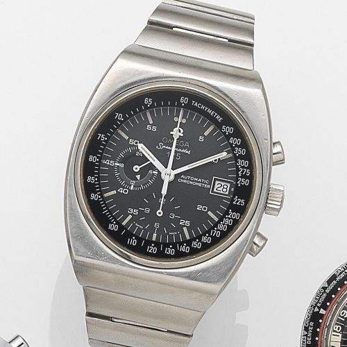 Omega. A stainless steel automatic calendar chronograph bracelet watch
