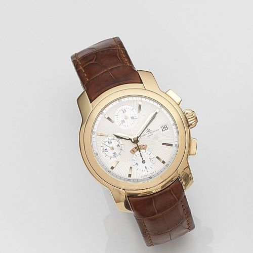 Baume Mercier. An 18ct gold automatic calendar chronograph wristwatch