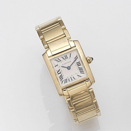 Cartier. A lady's 18ct gold quartz bracelet watch