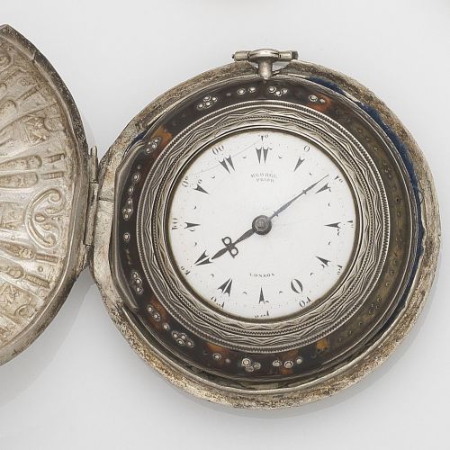 George Prior, London. A silver and tortoiseshell key wind triple case pocket watch made for the Turkish market