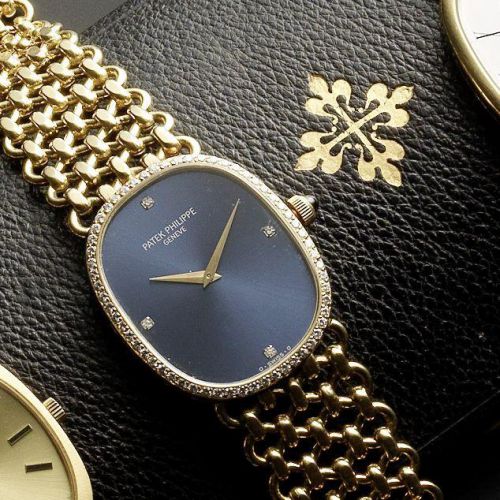 Patek Philippe. A fine 18ct gold diamond set manual wind bracelet watch