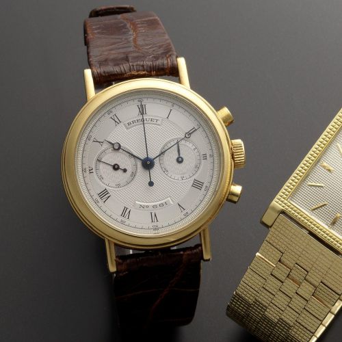 Breguet. An 18ct gold manual wind chronograph wristwatch