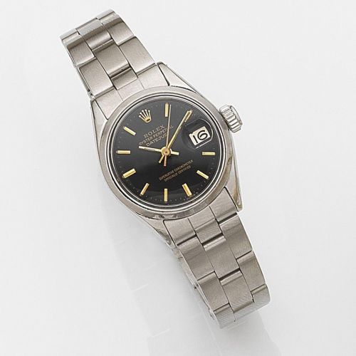 Rolex. A lady's stainless steel automatic calendar bracelet watch