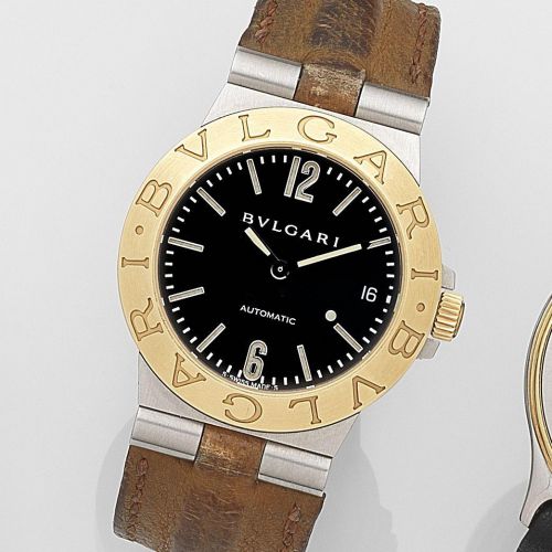 Bulgari. A stainless steel and gold automatic calendar wristwatch