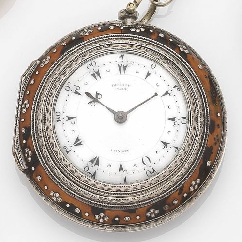 George Prior, London. A silver triple cased key wind pocket watch