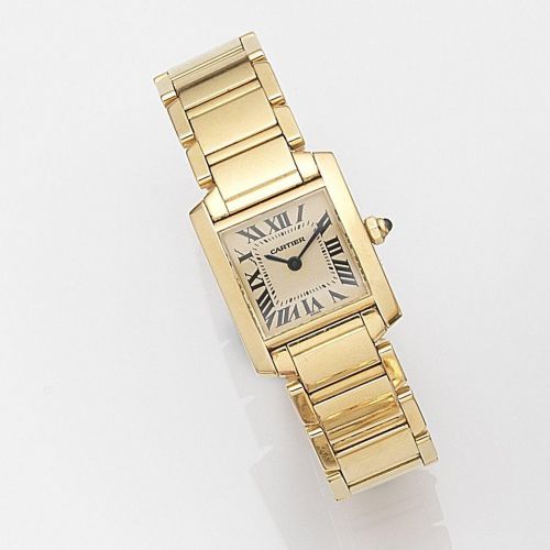Cartier. A lady's 18ct gold quartz bracelet watch