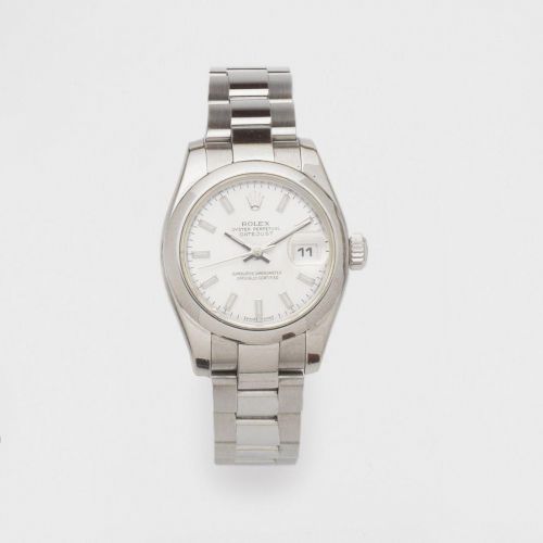 Rolex. A lady's stainless steel automatic calendar bracelet watch