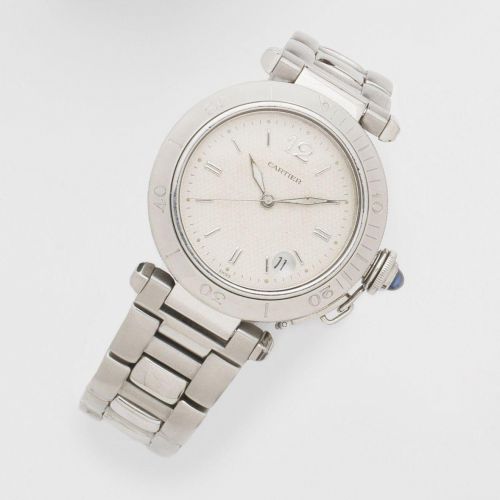 Cartier. A stainless steel automatic calendar bracelet watch