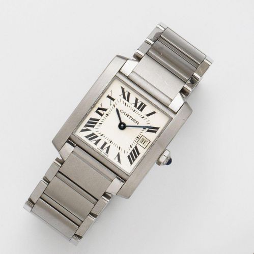 Cartier. A stainless steel quartz calendar bracelet watch