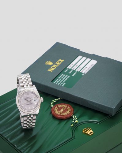 Rolex. A fine lady's stainless steel automatic bracelet watch with diamond-set dial