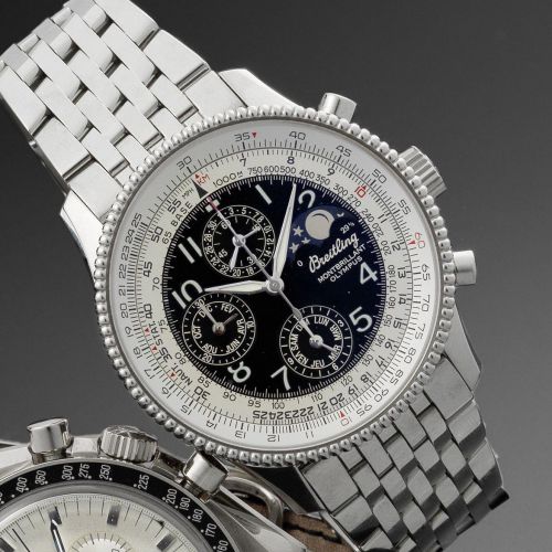 Breitling. A stainless steel automatic calendar chronograph bracelet watch with moon phase