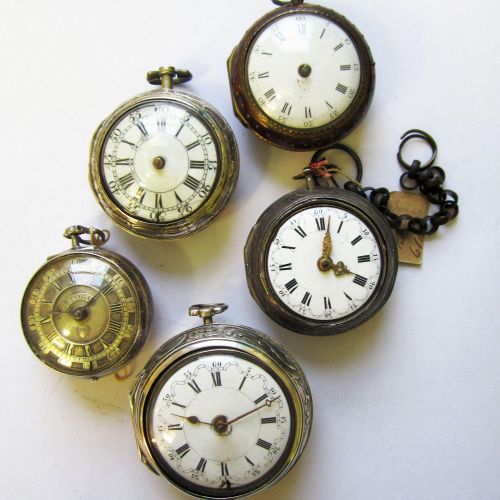 A lot of five early pair case pocket watches (AF)