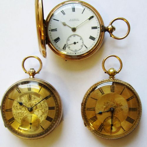 A lot of three gold key wind pocket watches (AF)
