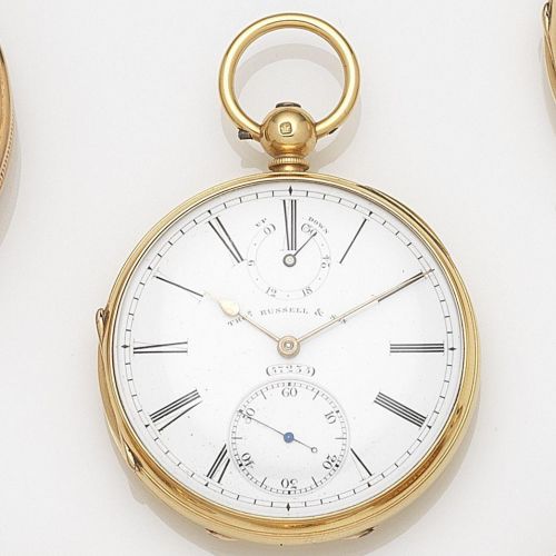 Thomas Russell Son, Liverpool London. An 18ct gold key wind open face pocket watch