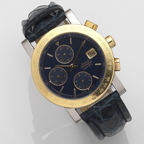 Girard Perregaux. A stainless steel and gold automatic calendar chronograh wristwatch