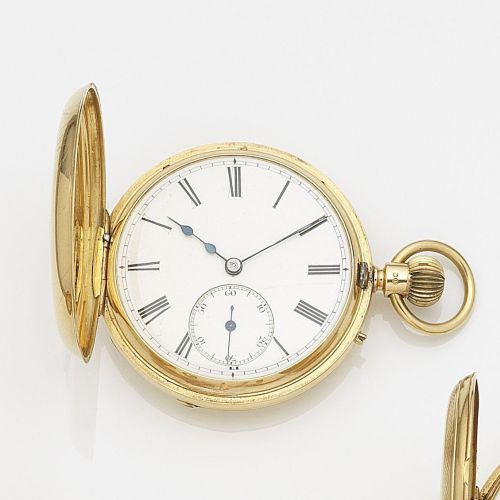 Hunt Roskell, London. An 18ct gold keyless wind half hunter pocket watch
