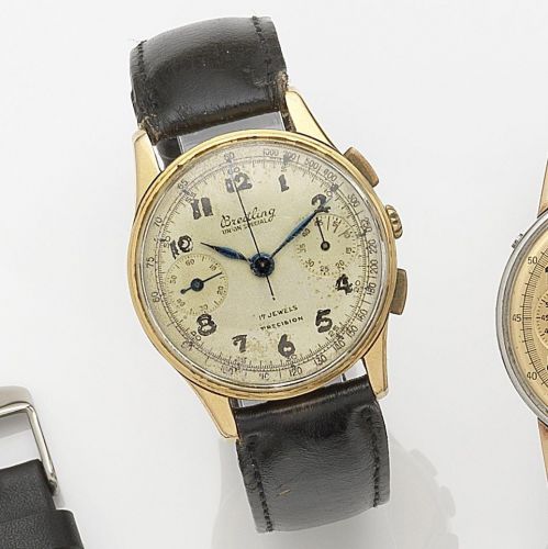 Swiss. An 18ct gold manual wind chronograph wristwatch