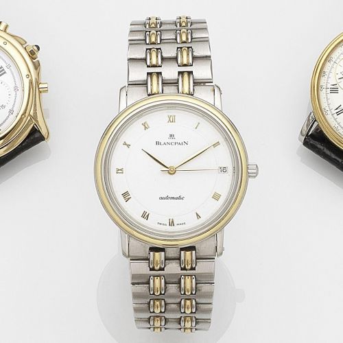 Blancpain. A stainless steel and gold automatic calendar bracelet watch