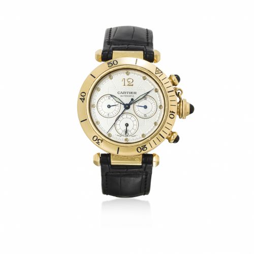 Cartier. A fine 18K gold automatic chronograph wristwatch with date