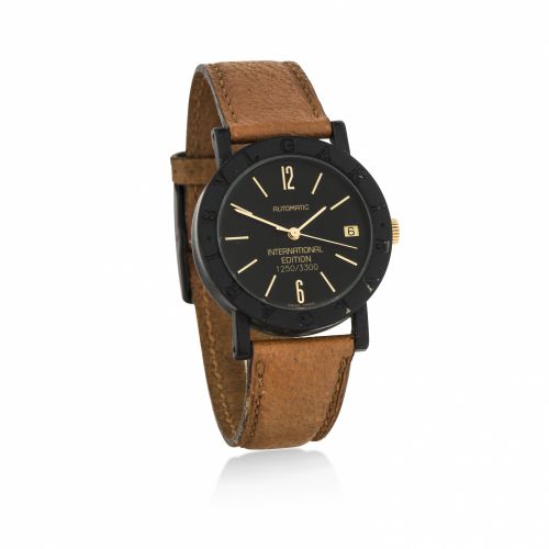 Bulgari. A black center seconds automatic wrist watch with date
