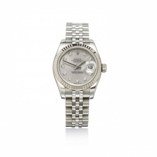 Rolex. A fine lady's stainless steel automatic bracelet watch with diamond-set dial